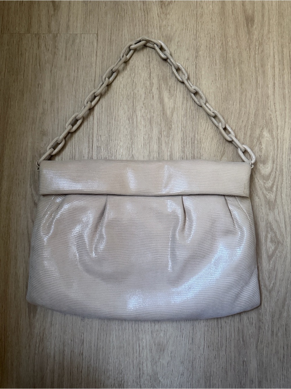 Nancy Gonzales Beige Neutral Lizard-Print Shoulder Bag + Clutch w/ Chain Strap